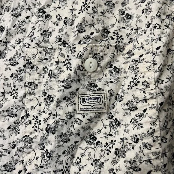 Denim Supply Ralph Lauren Mens Cream Black Floral Long Sleeve Button Shirt XL - Picture 4 of 5